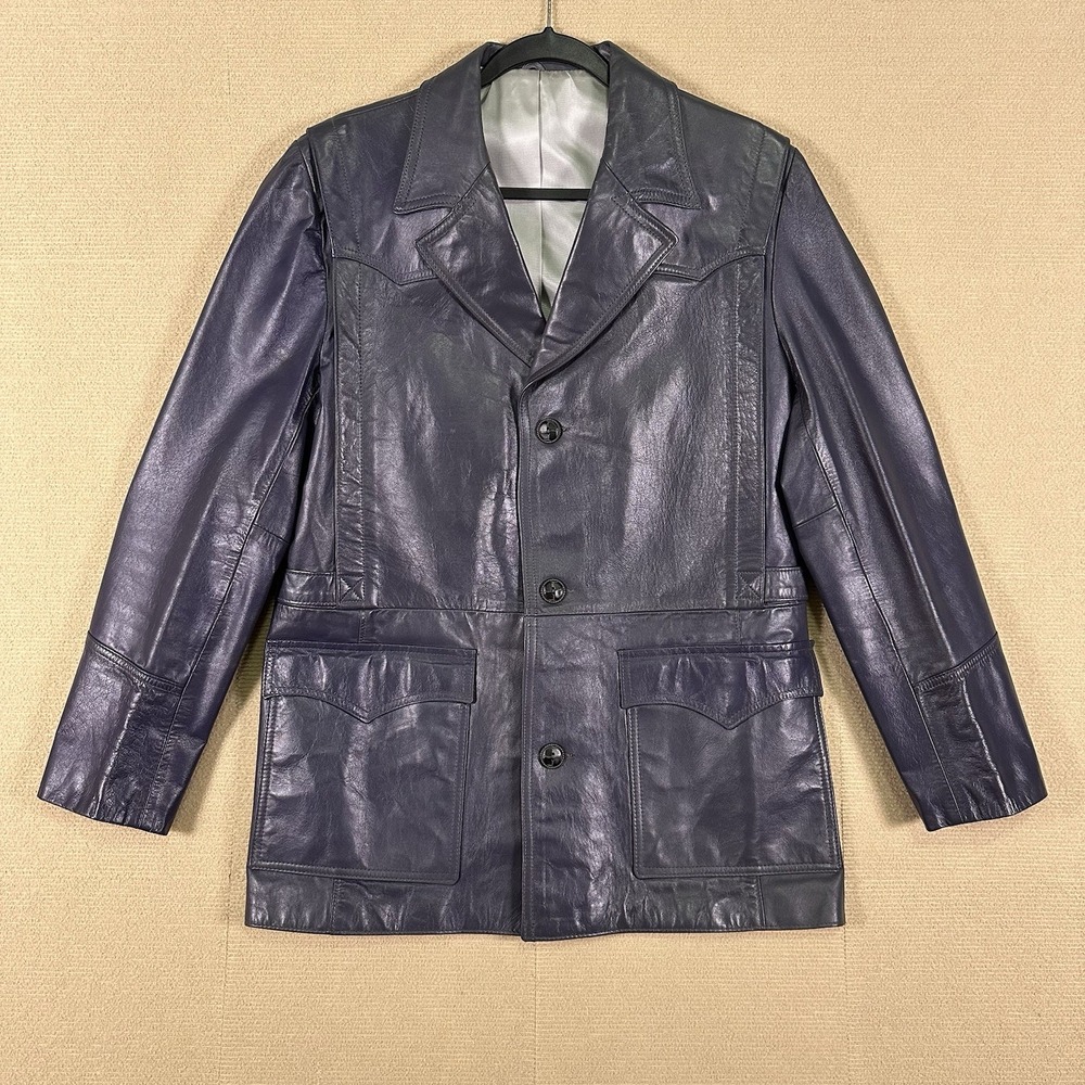 Vintage Pioneer Wear Leather Blazer 44L Western Yoke Jacket Gray USA Genuine